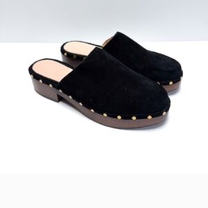 J Crew Dakota Black Leather Suede Studded Clogs